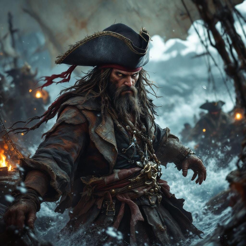 Pirate Captain Leads Raid in Hyperrealistic Concept Art