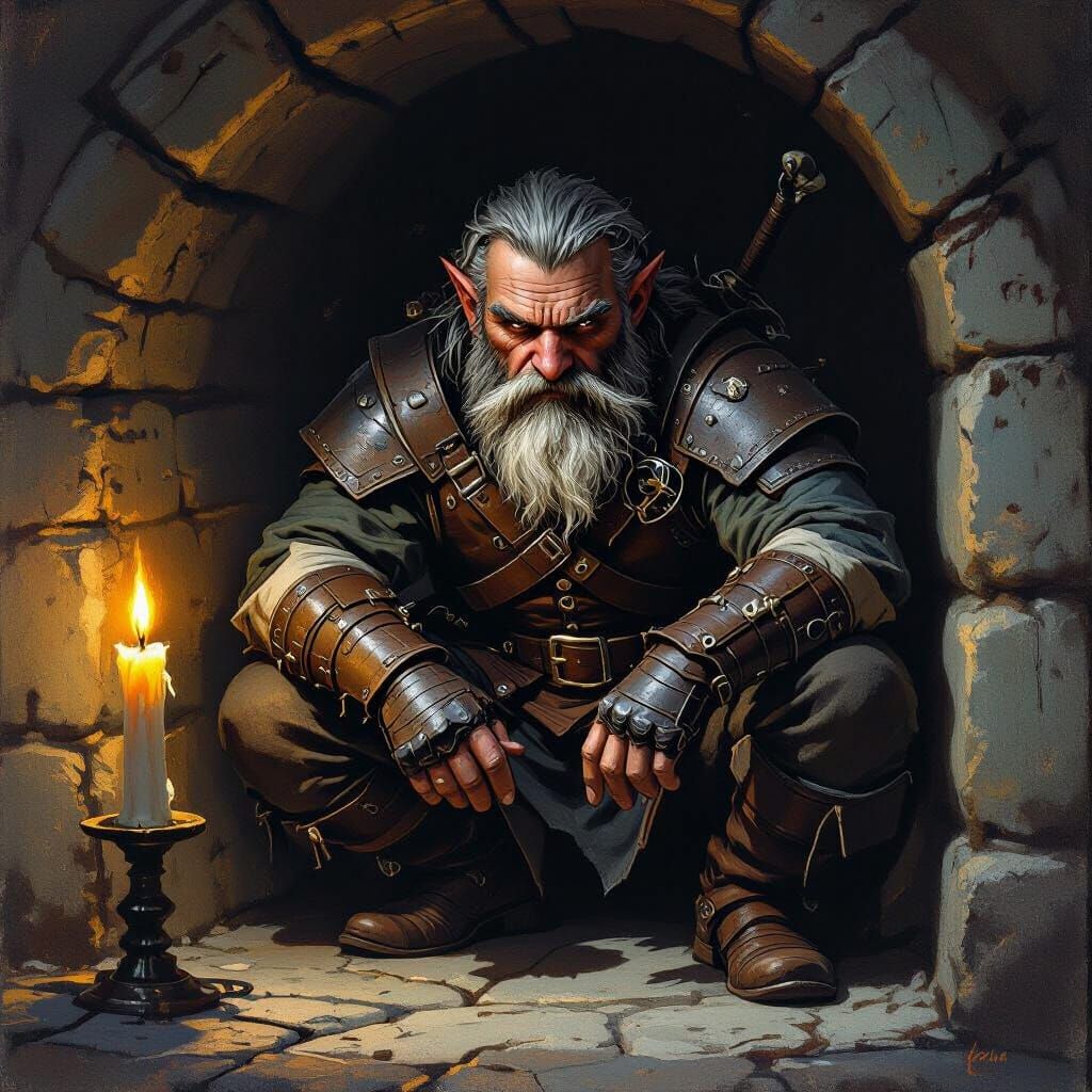 Older Halfling Rogue in Dim Tavern Alcove