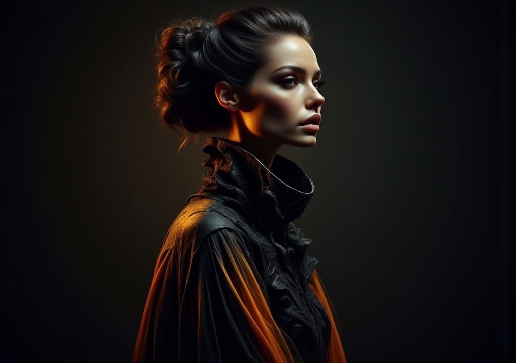 Elegant Dark Woman in Ethereal Lighting, 3D Render