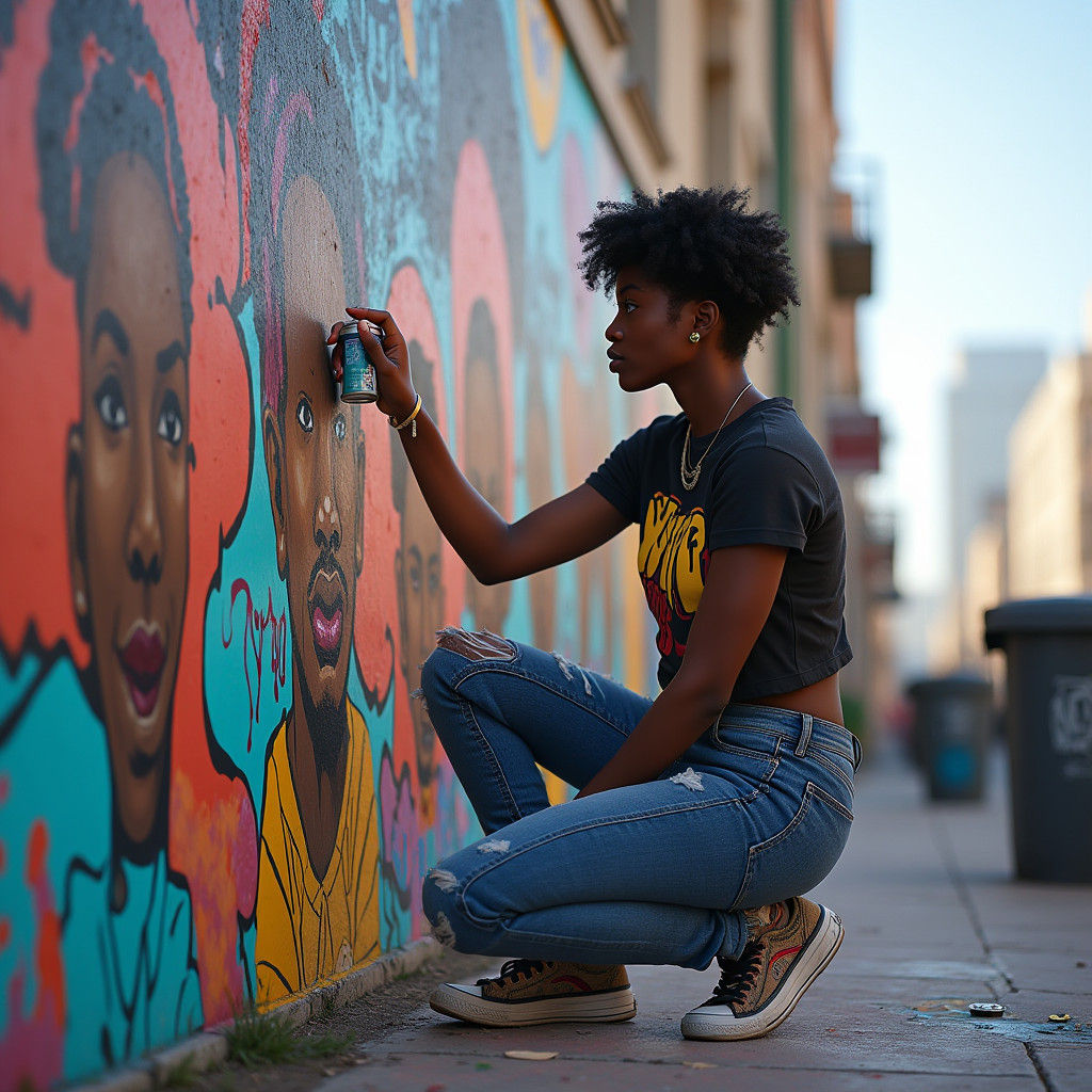 Urban Mural Creation in Street Art Style