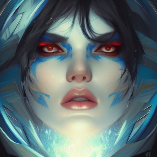 Sensual Blue-Skinned Woman Portrait in Hyperdetailed Style