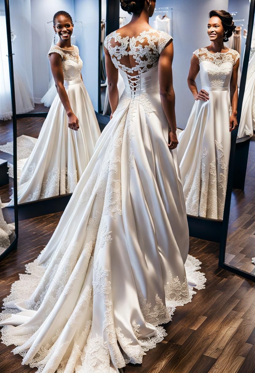 Elegant White Satin Wedding Dress with Lace Details