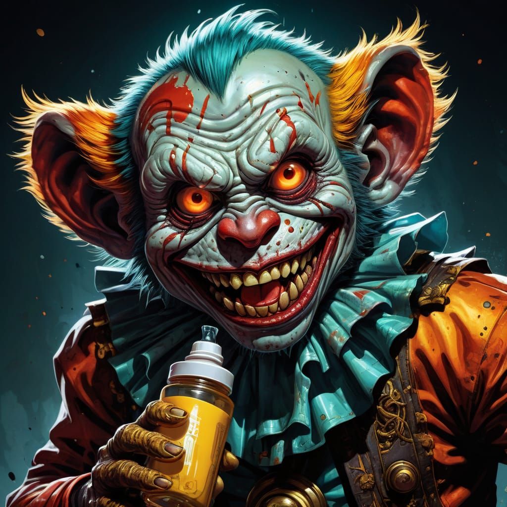 Comic Book Style Portrait of a Grinning Zombie Monkey Monste...