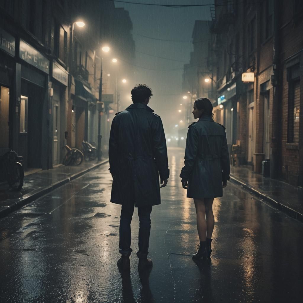 Rainy City Street Scene in Cinematic Style