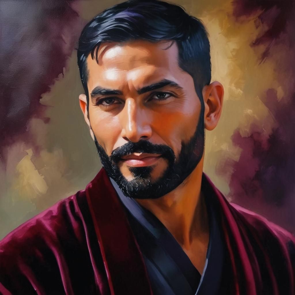 Joyful Gentleman in Purple Velvet Robe, Alcohol Ink Style