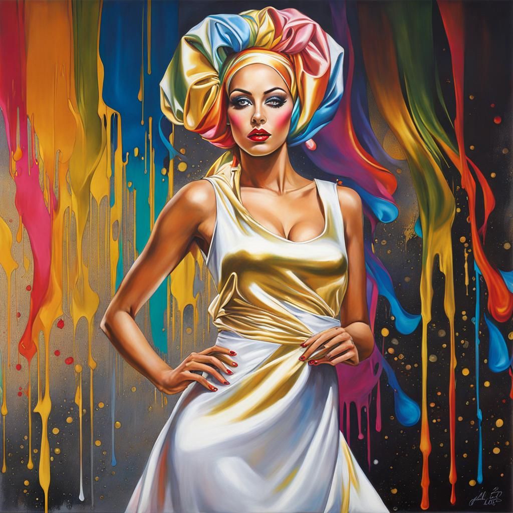 Women in Rainbow Satin: Graffiti Art Style