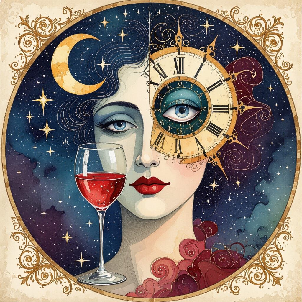 Surreal Alcohol Ink Watercolor of Time and Stars