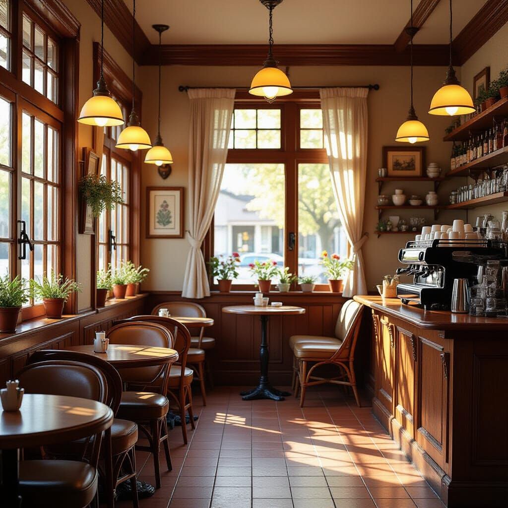 Inviting Cafe Interior Inspired by Impressionism