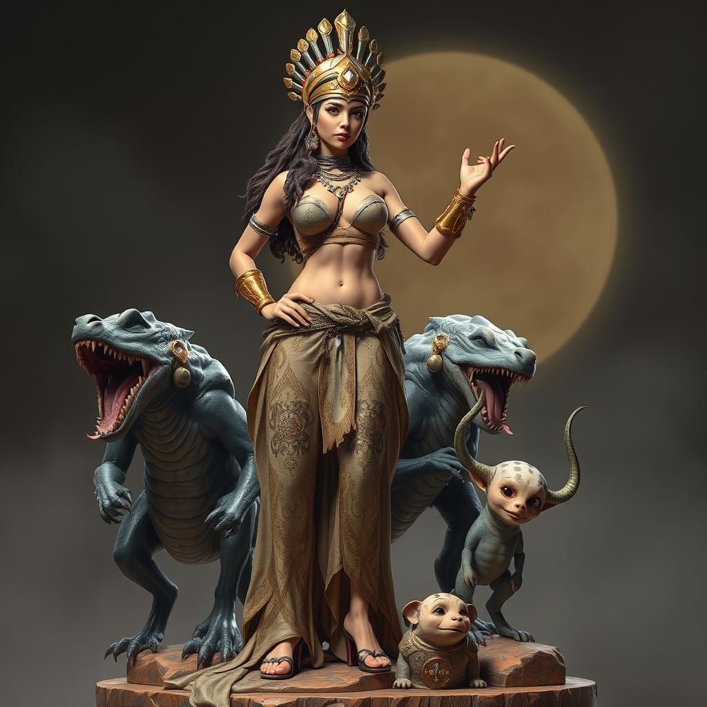 Heroic Bare-Chested Woman with Futuristic Cyberpunk Flair