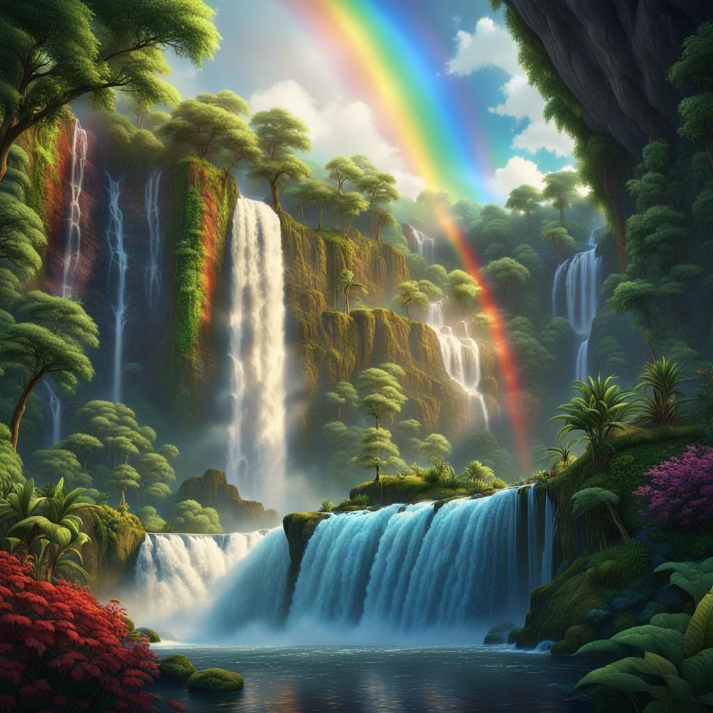 Rainbow Waterfall Fantasy Concept Art in Unreal Engine