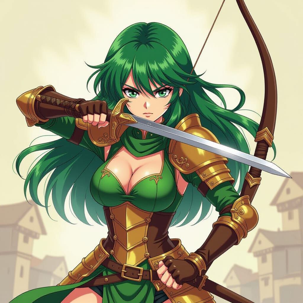 Josei Manga Girl with Green Hair in Combat Outfit