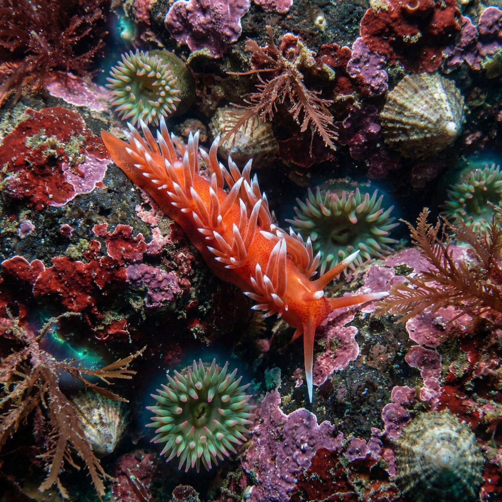 Vibrant Nudibranch on Coralline Algae in Macro