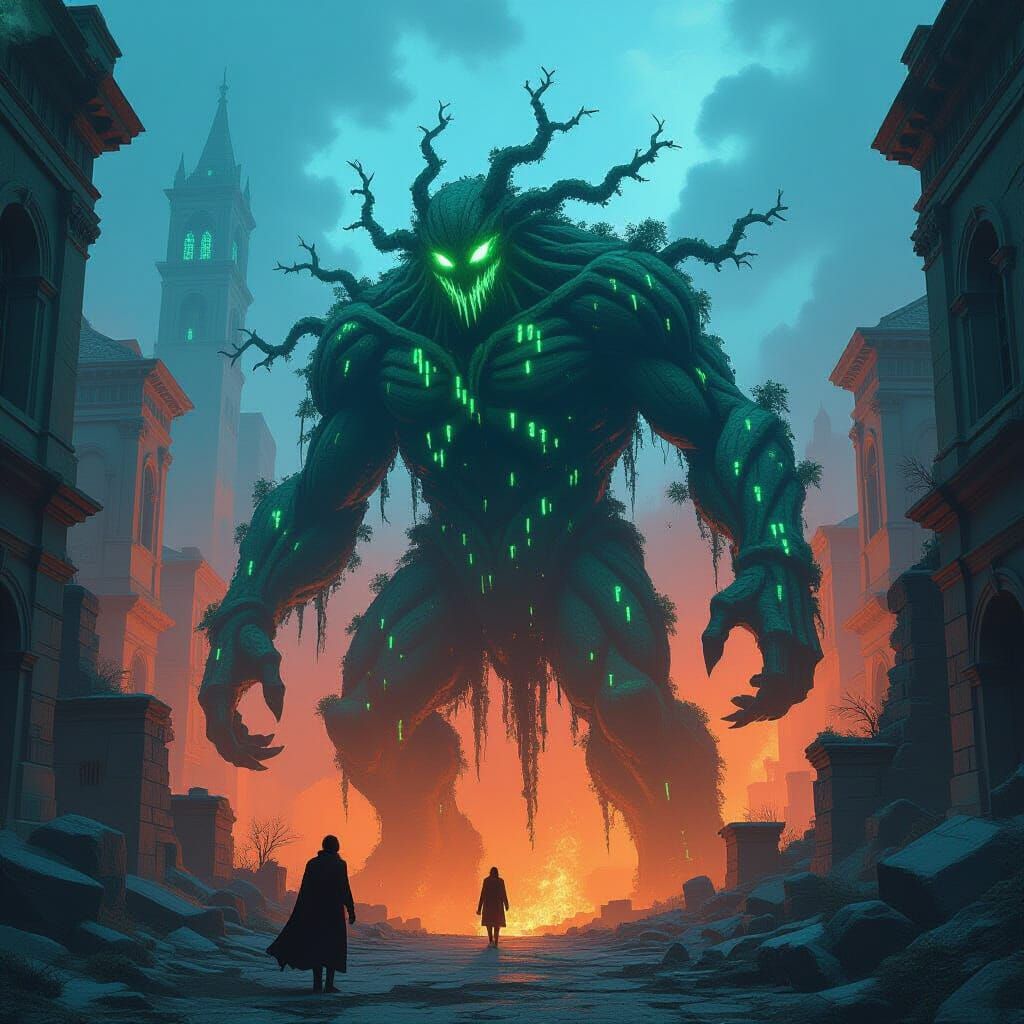 Ancient Digital Ivy Monster Rises From Ruined City