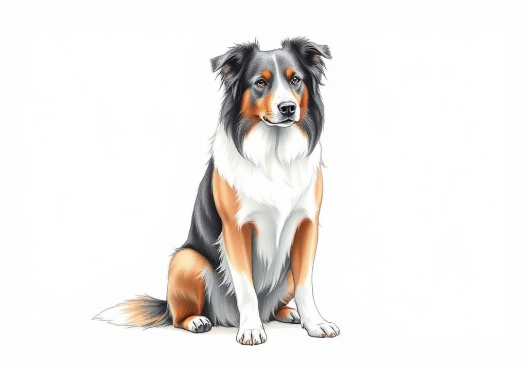 Colorful Border Collie Portrait in Graphite Style