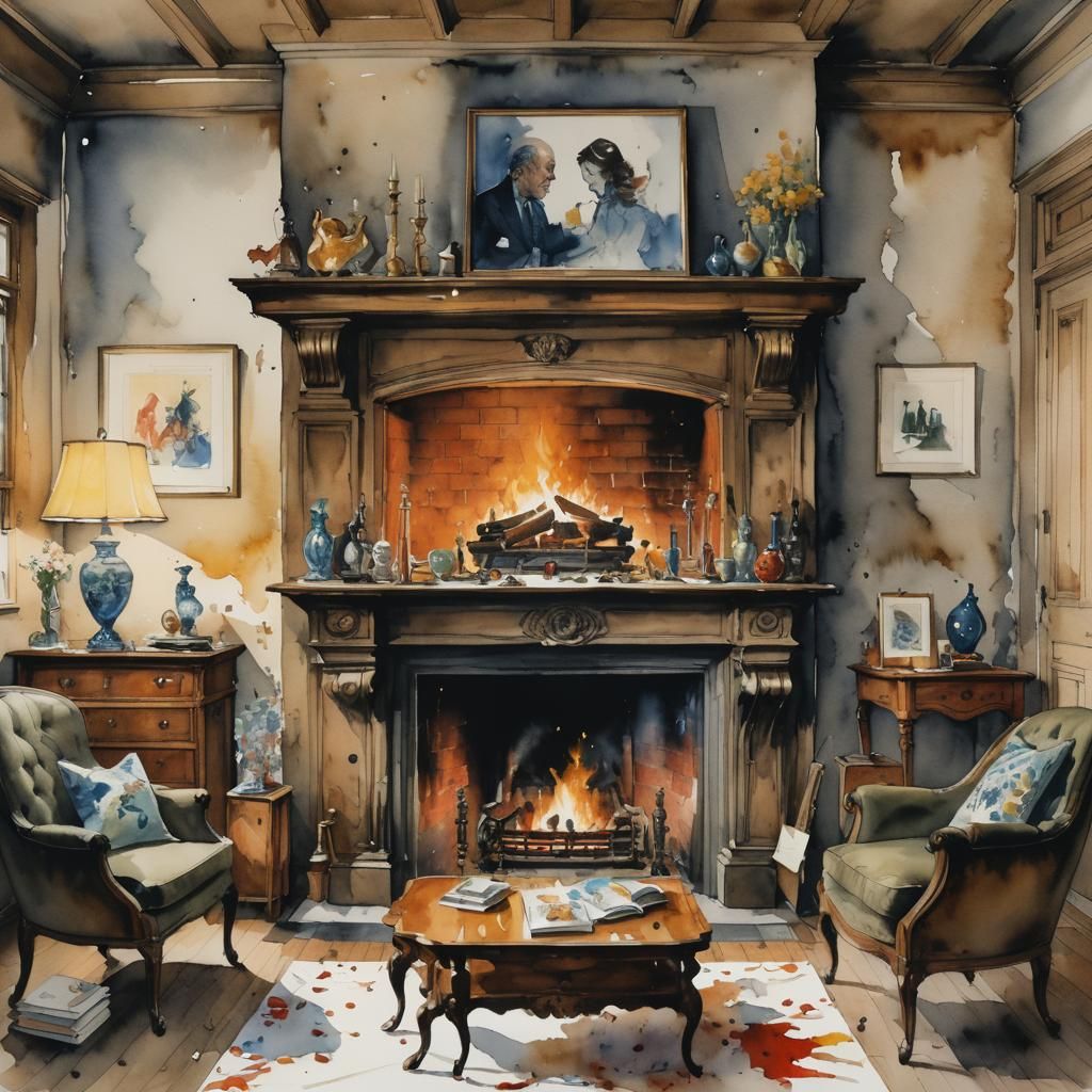 Cozy Room in Watercolor Style by Quentin Blake