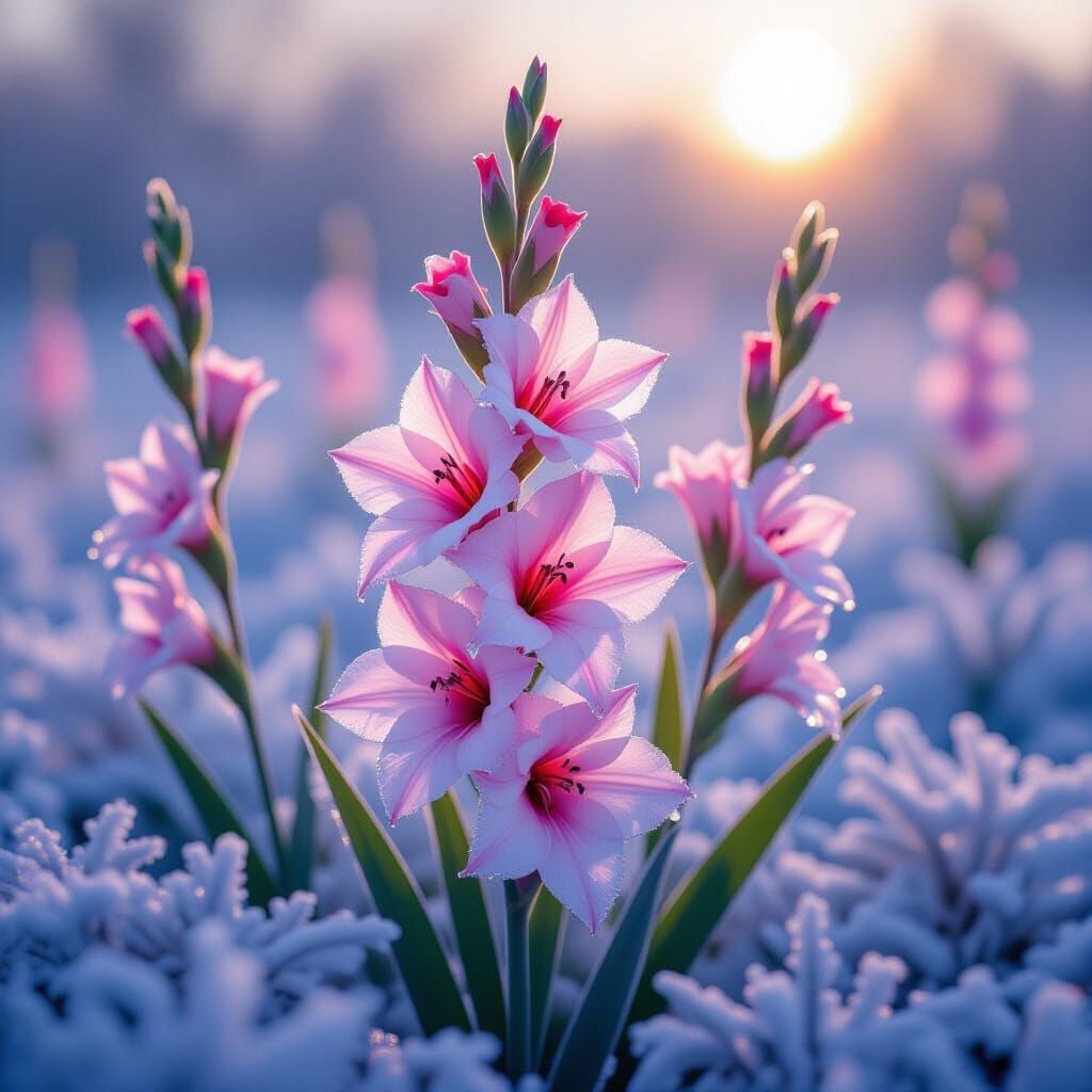 Ice Crystal Gladiolus in Ethereal Lighting