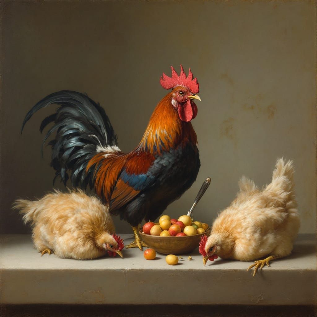 Dutch Golden Age Rooster Guards Cherries