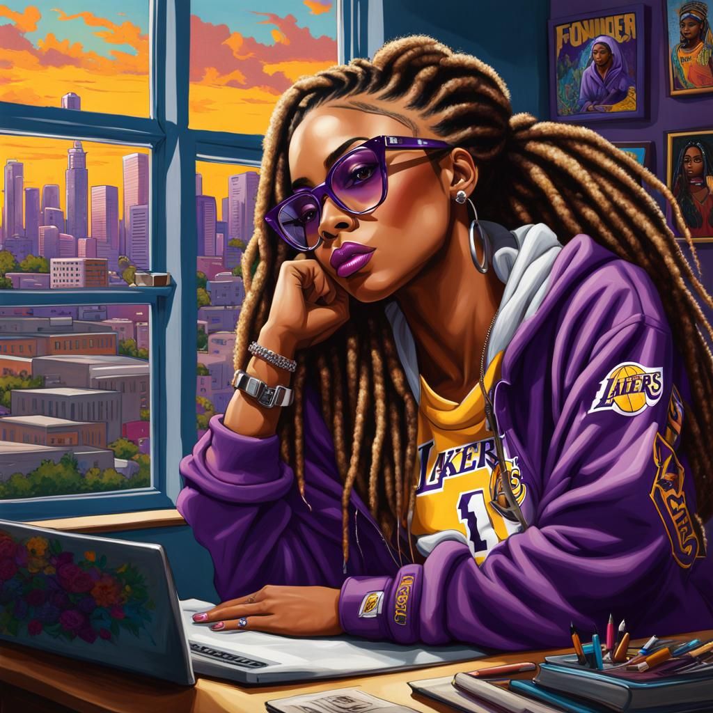 Beautiful Bi-Racial Woman in Dorm Room, Detailed Street Art