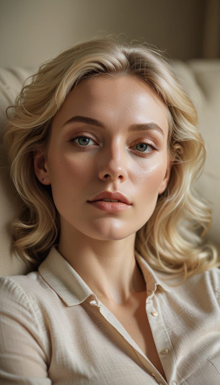 Elegant Portrait of Blonde Woman in Pastel Colors