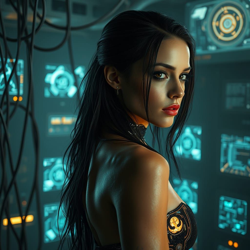Cyborg Goddess in Cyberpunk Realm