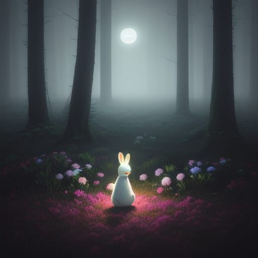Ethereal Easter Bunny in a Moonlit Forest
