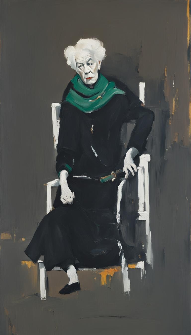Expressive Oil Painting of Elderly Woman in Armchair