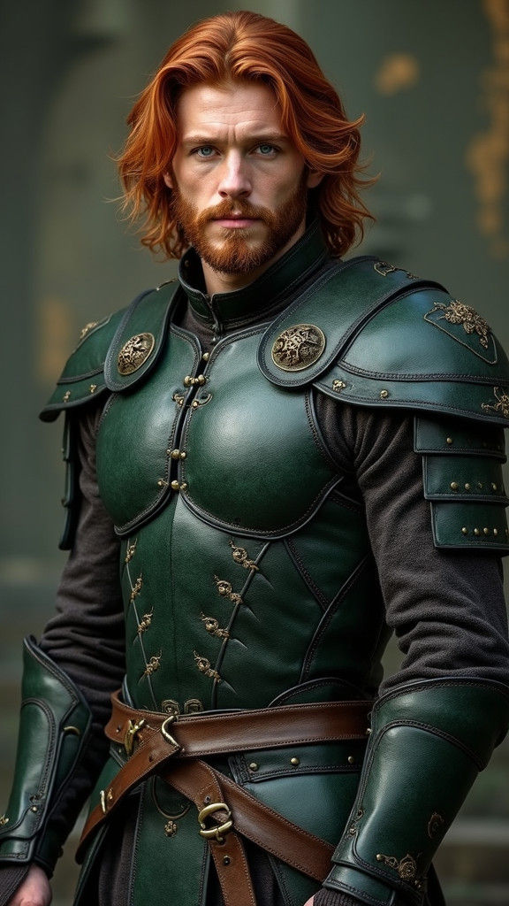 Imposing Armored Warrior with Piercing Blue Eyes