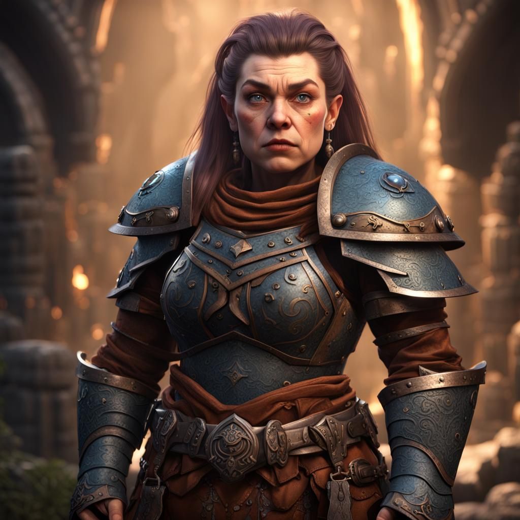 Female Dwarf Warrior in Detailed Matte Painting