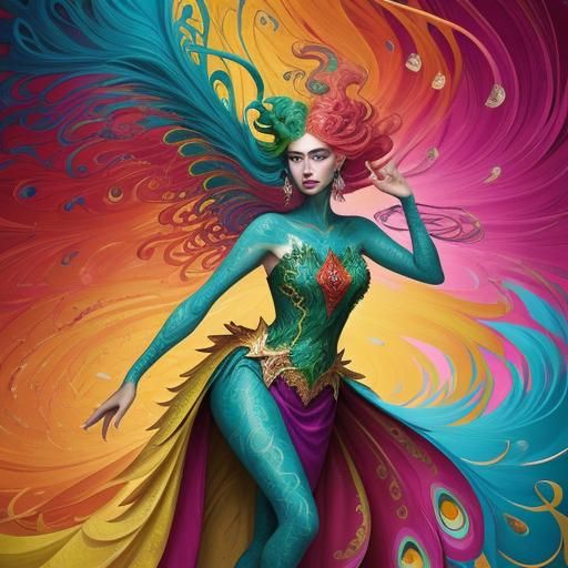 Dragon Peacock Woman in Abstract Expressionism Style