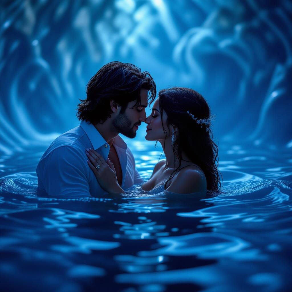 Couple Shares Tender Kiss in Ethereal Waters