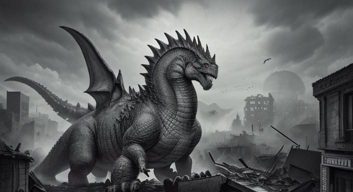 Charcoal Godzilla Rampage in Detailed Close-Up