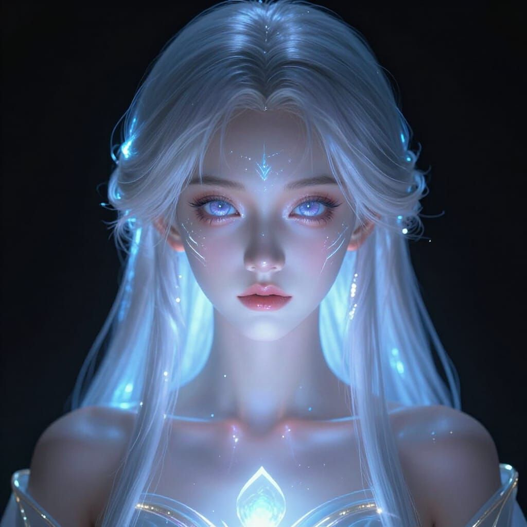 Anime Priestess with Glowing Skin and Neon Light