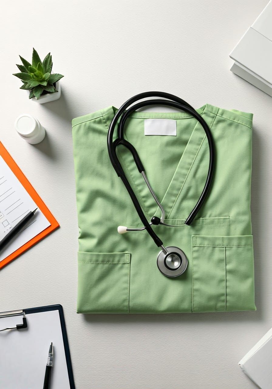 Neatly Folded Lime Green Medical Scrub Top in a Professional...