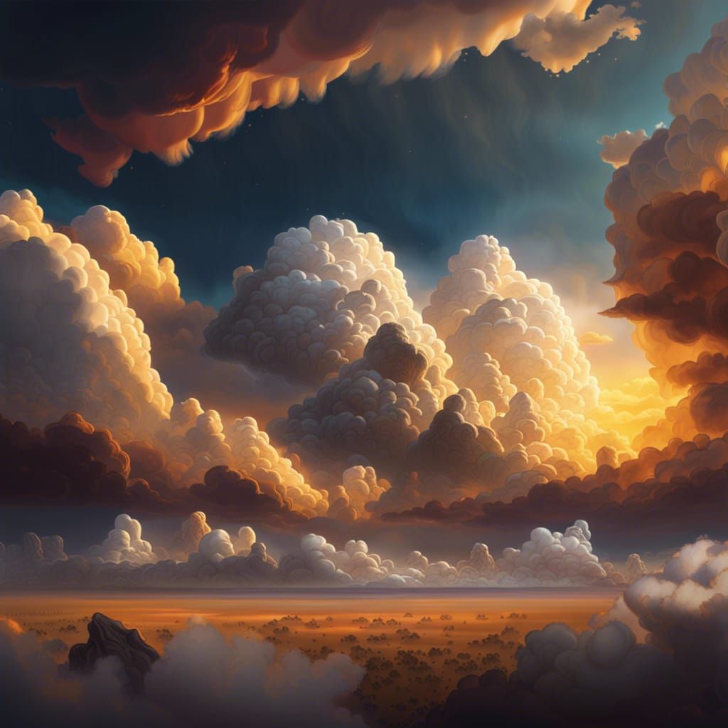Golden Hour Cloudscape: Fantasy Concept Art