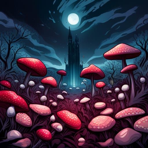 Eerie Gothic Victorian Garden with Crimson Roses