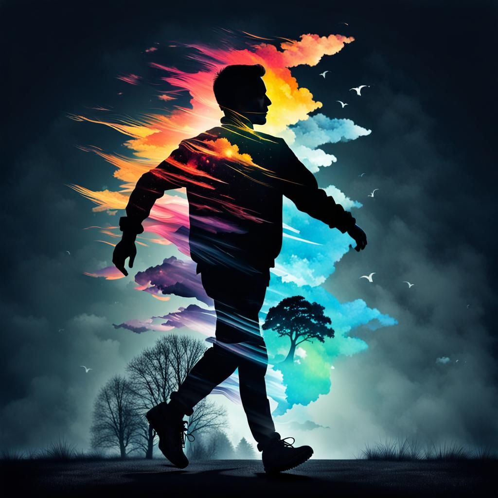 Silhouette Running Towards a Brighter Future