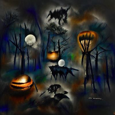 Eerie Silhouette: Dark Forest at Twilight