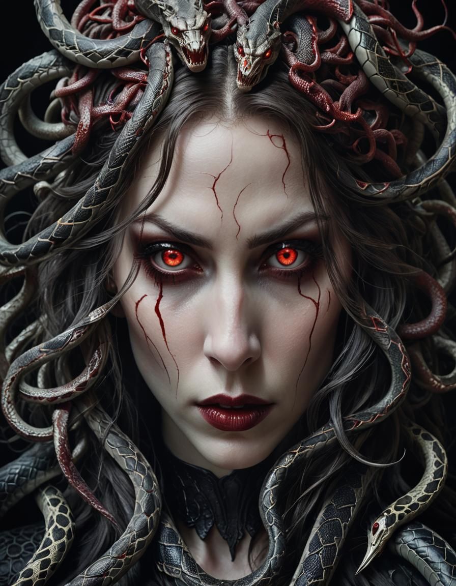 Hyperrealistic Vampire Medusa Portrait in Vorxian Style