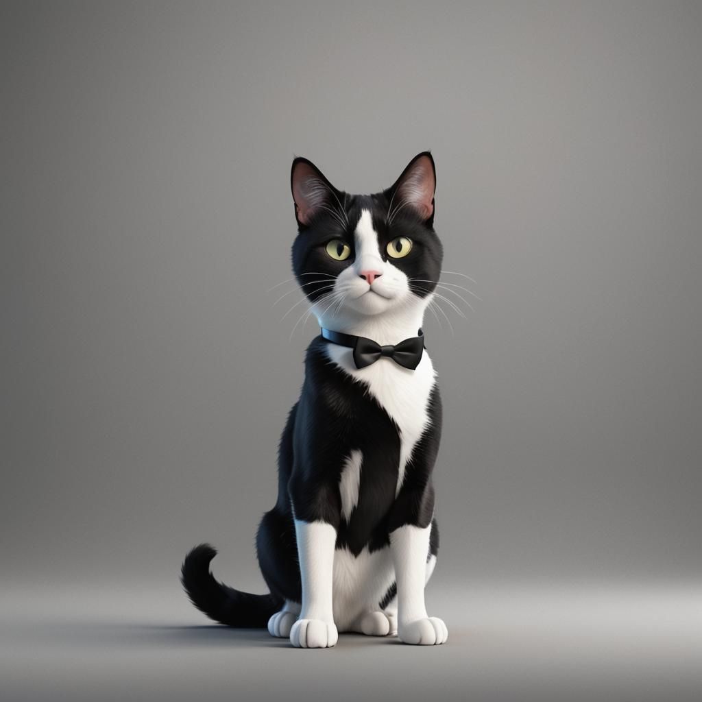 Tuxedo Cat with Name Tag in Pixar-Style 3D