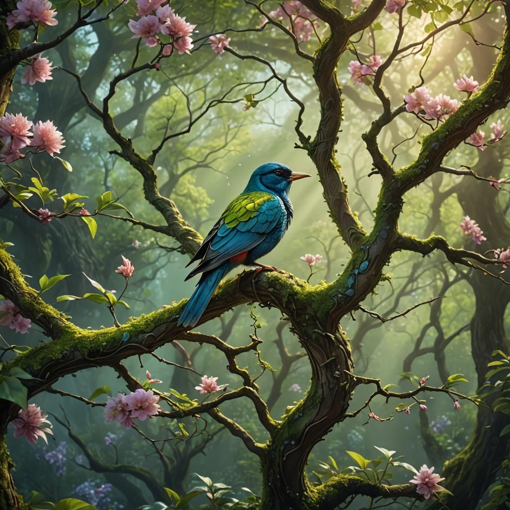 Spring Tree and Bird: Fantasy Concept Art