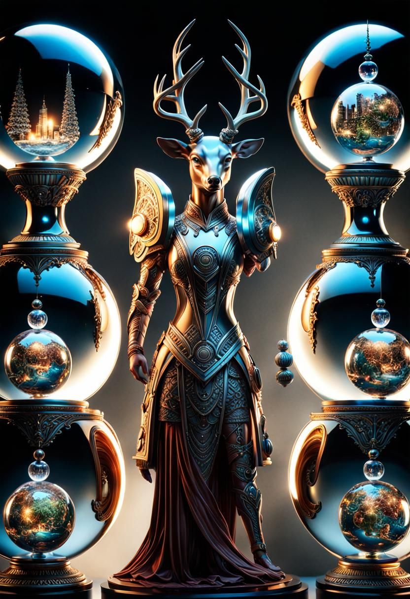 Superhero Deer Woman with Fantasy World Orbs