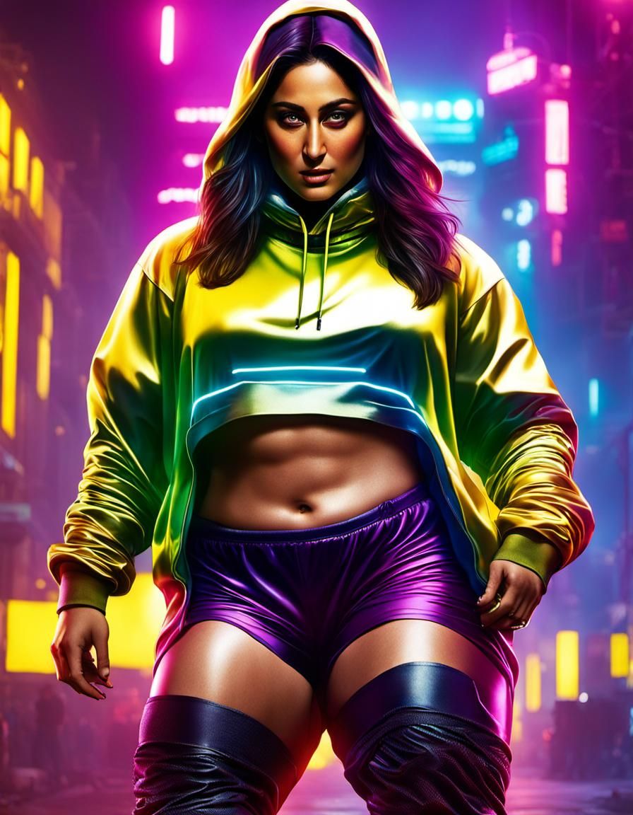 Curvy Woman in Cyberpunk Neon Style