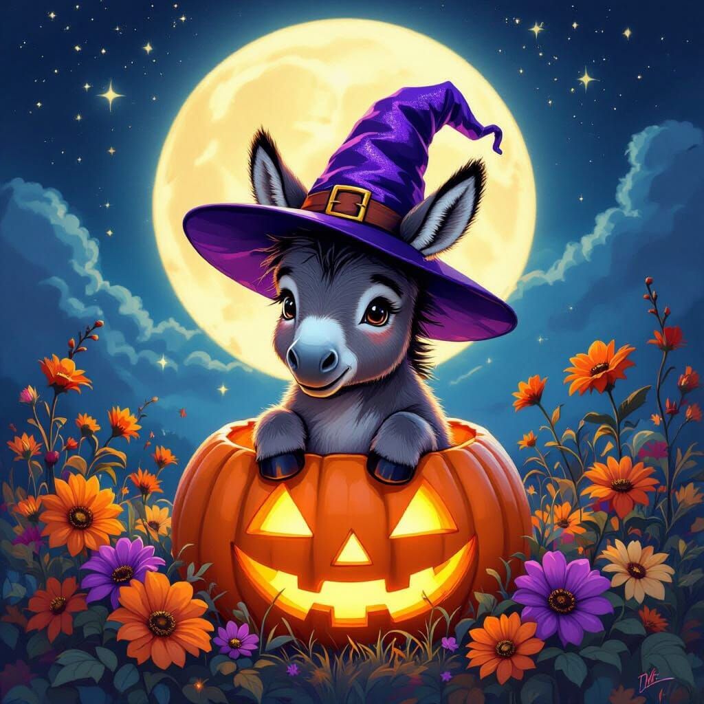 Donkey Witch in Jack-o'-Lantern, Dreamlike Art