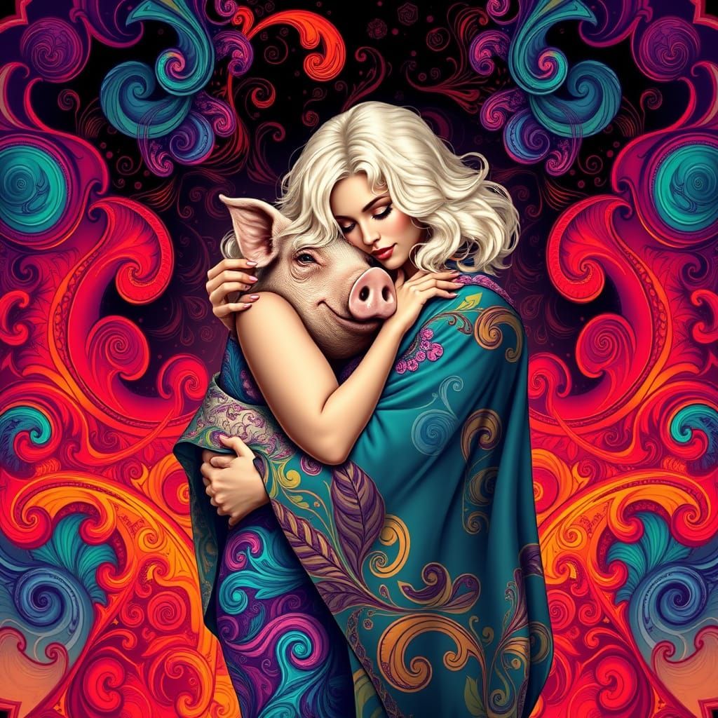 Madame Magma and Pigman in Kaleidoscopic Vector Art