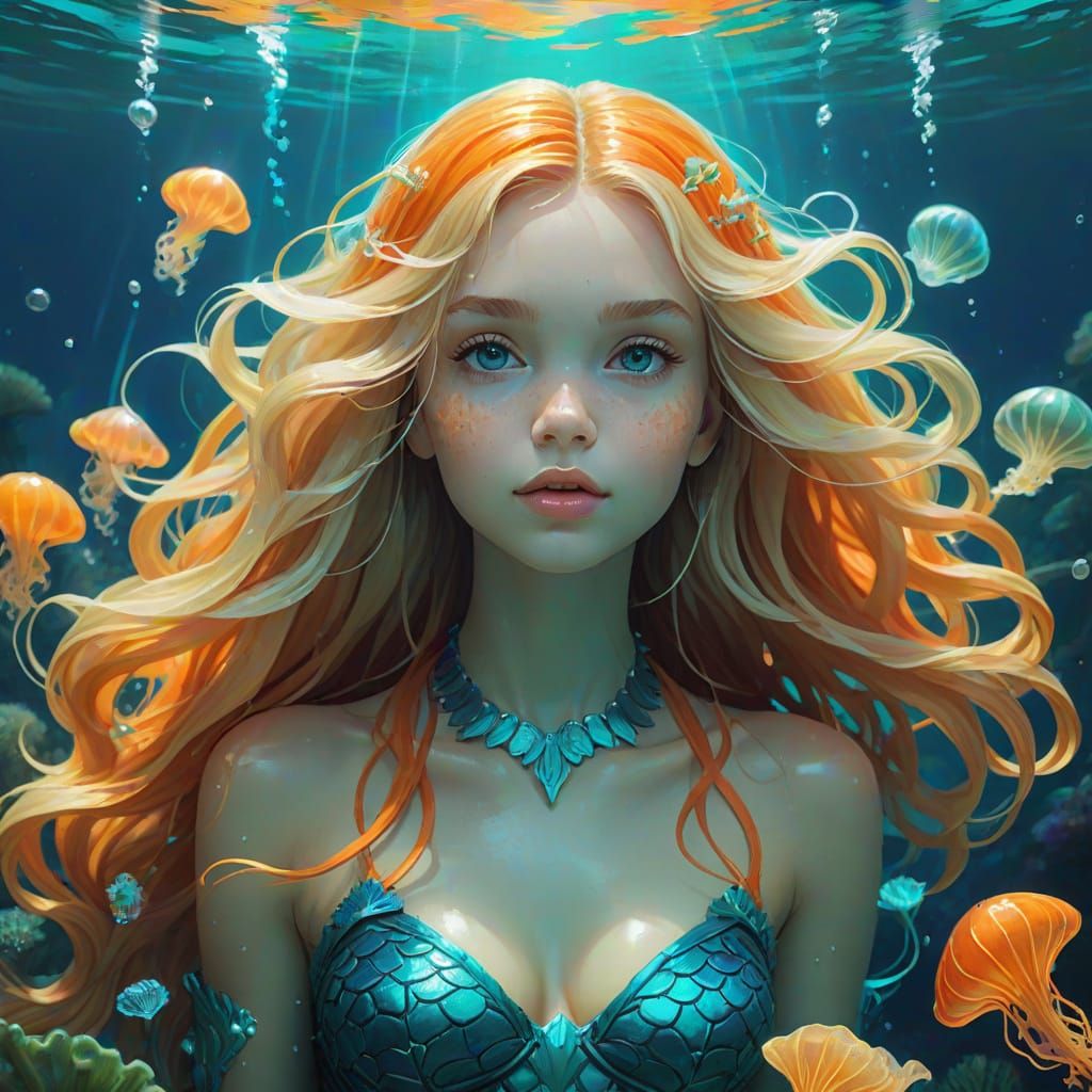 Mermaid in Underwater Grotto, Digital Concept Art