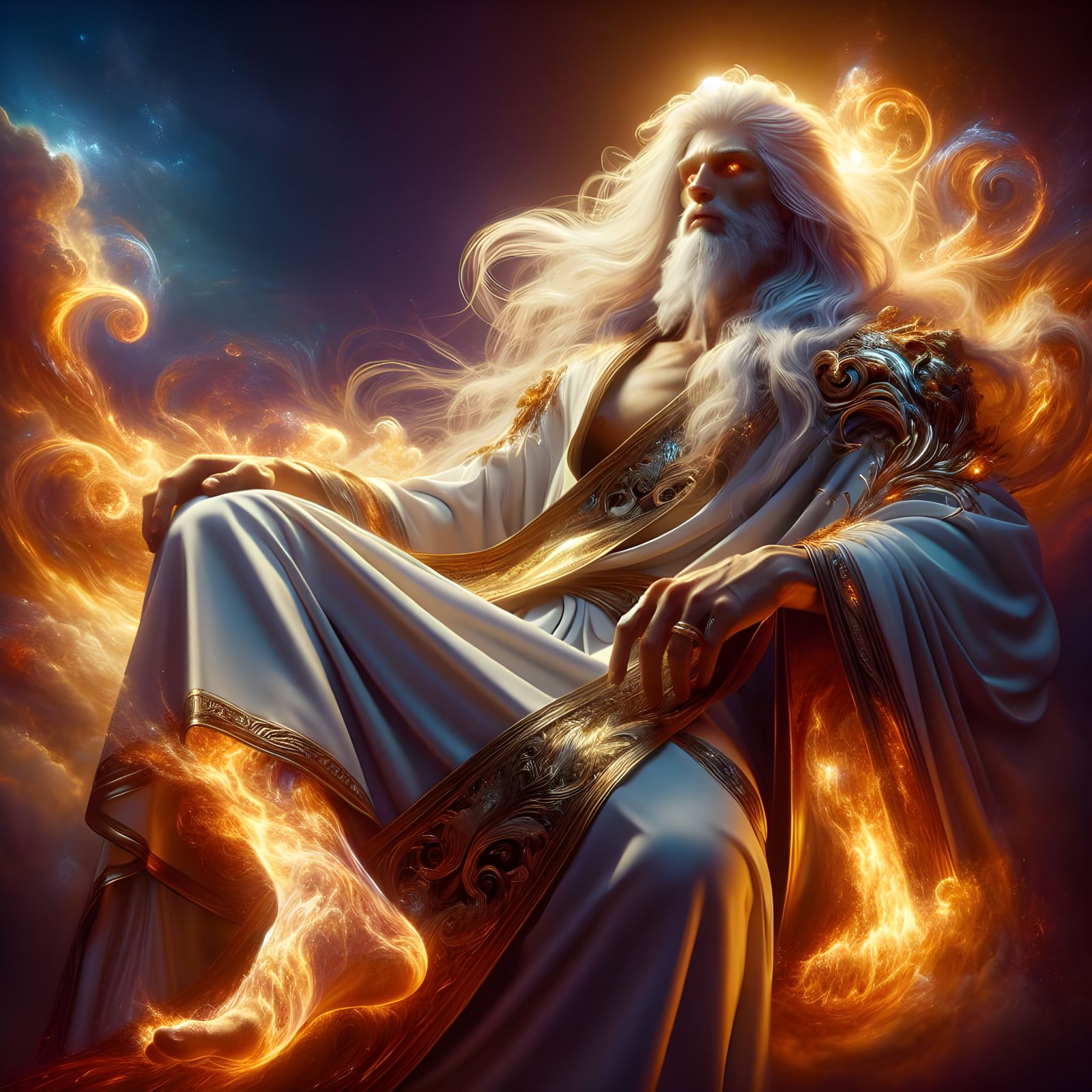 Epic Fantasy Hero in Regal Attire with Fiery Eyes