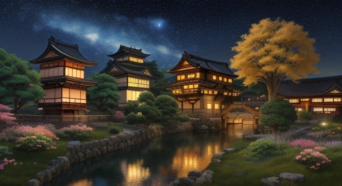 Exotic Medieval City at Night in Japanese Manga Style