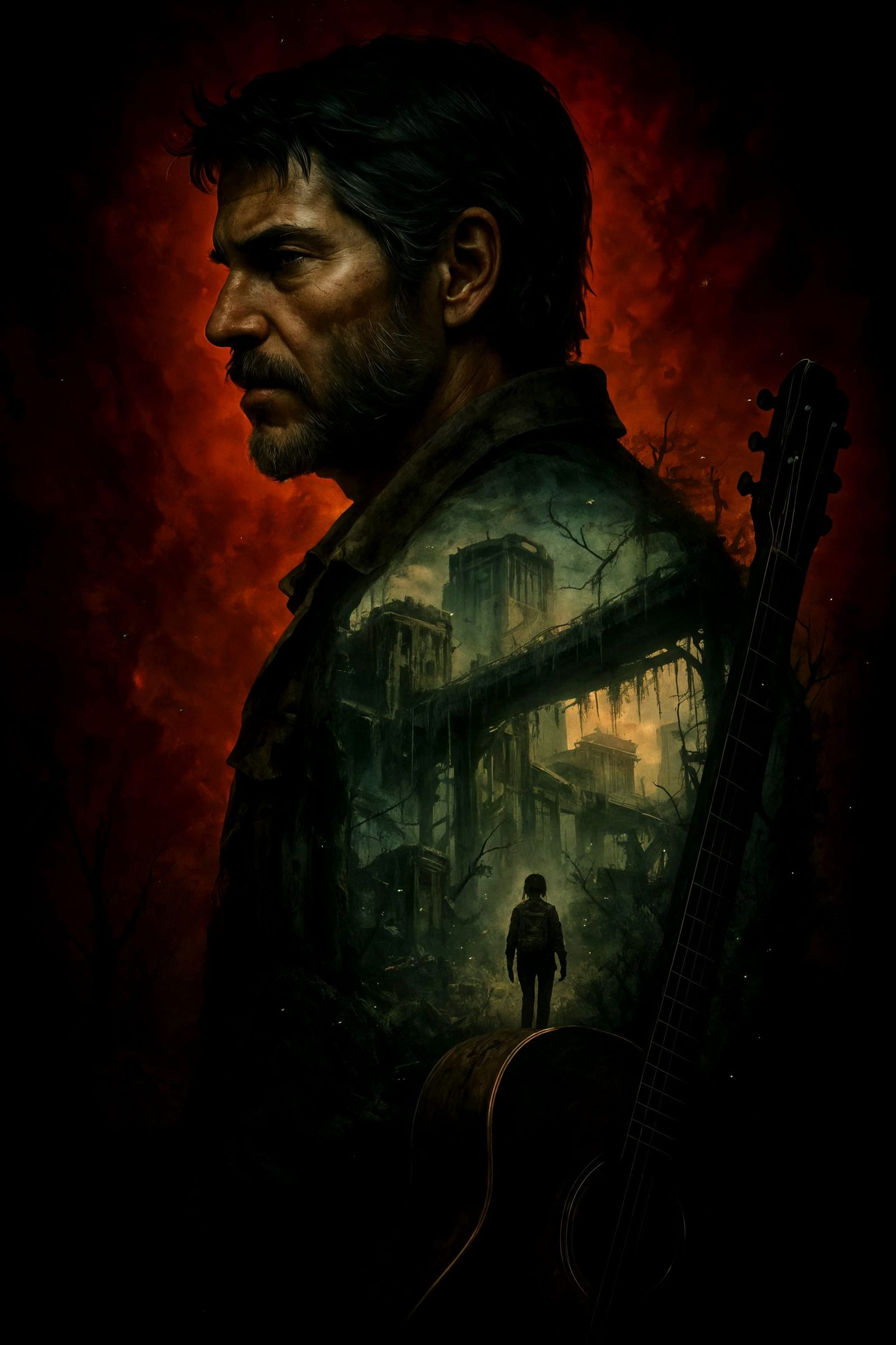 Joel Double Exposure in Cinematic Digital Painting Style