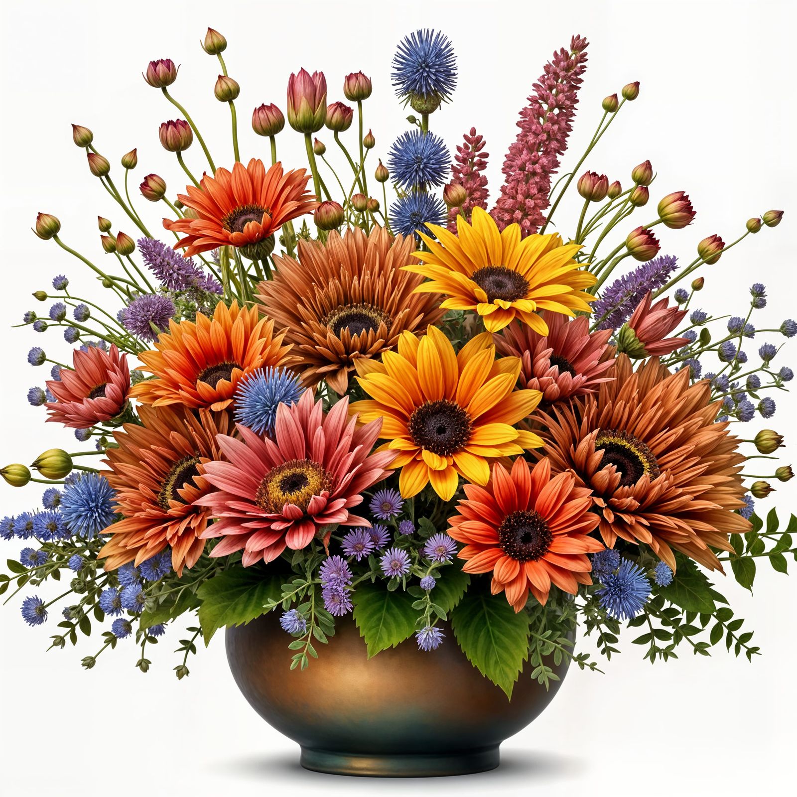 Autumn Flower Arrangement in Ceramic Bowl