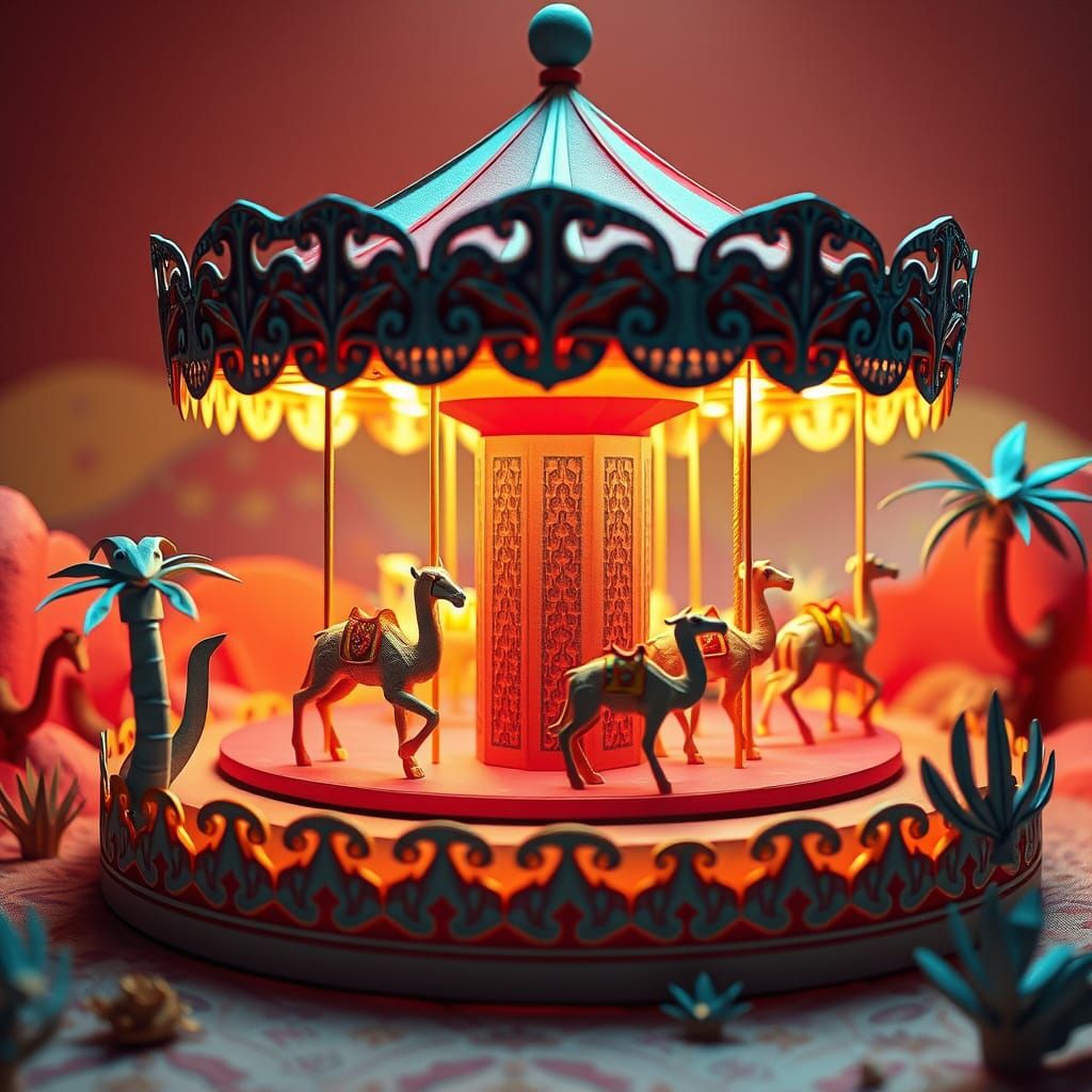 Origami Camel Carousel in Desert Oasis